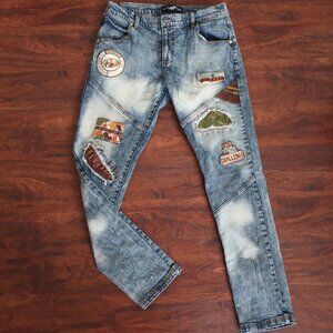 Blac Leaf Denim 34x32 Straight Leg Distressed Logo Patch Embroidered Jeans